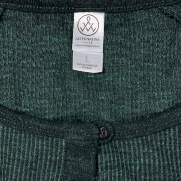 NWOT Alternative Apparel Rib Knit Top Sz.L Half Button Dark Green Basic Y2K - Picture 5 of 10